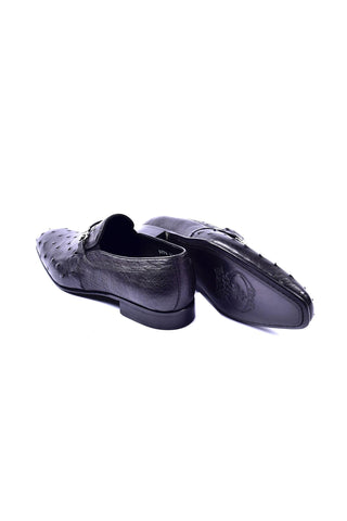 Corrente 5405 Ostrich Horse-Bit Loafer - Black-AmbrogioShoes