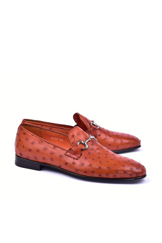 Corrente 5405 Ostrich Horse-Bit Loafer - Dark Orange-AmbrogioShoes