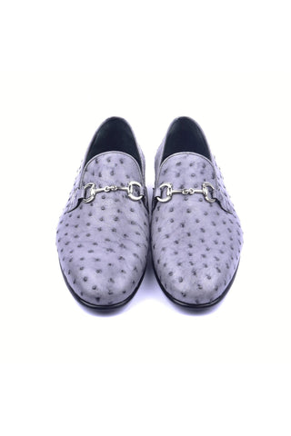 Corrente 5405 Ostrich Horse-Bit Loafer - Gray-AmbrogioShoes