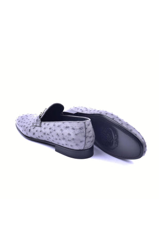 Corrente 5405 Ostrich Horse-Bit Loafer - Gray-AmbrogioShoes