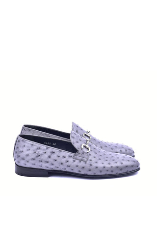 Corrente 5405 Ostrich Horse-Bit Loafer - Gray-AmbrogioShoes