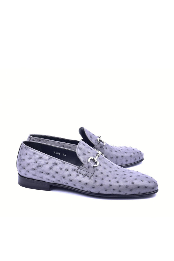 Corrente 5405 Ostrich Horse-Bit Loafer - Gray-AmbrogioShoes
