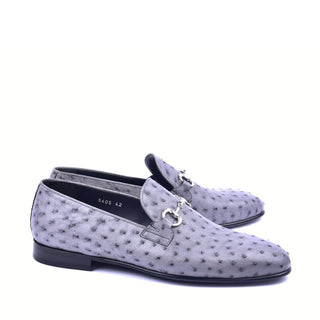 Corrente 5405 Ostrich Horse-Bit Loafer - Gray-AmbrogioShoes