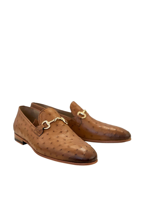 Corrente 5405 Ostrich Horse-Bit Loafer - Tan-AmbrogioShoes