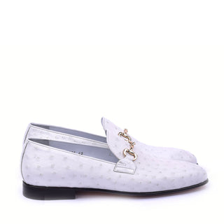 Corrente 5405 Ostrich Horse-Bit Loafer - White-AmbrogioShoes