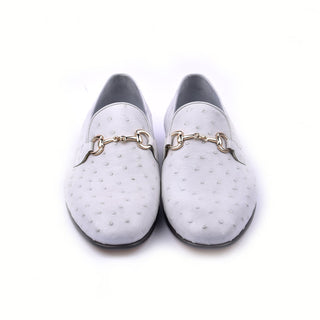 Corrente 5405 Ostrich Horse-Bit Loafer - White-AmbrogioShoes