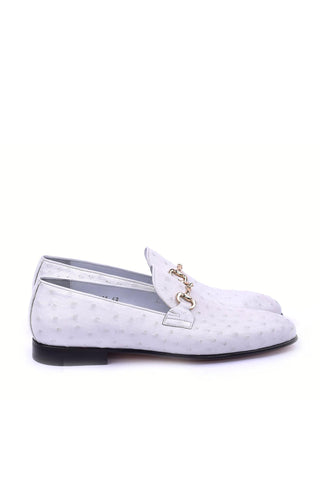 Corrente 5405 Ostrich Horse-Bit Loafer - White-AmbrogioShoes