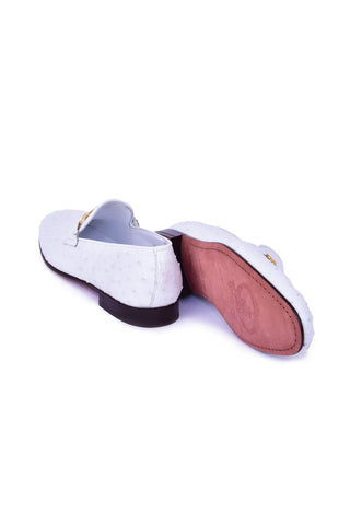 Corrente 5405 Ostrich Horse-Bit Loafer - White-AmbrogioShoes