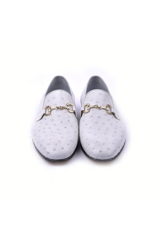 Corrente 5405 Ostrich Horse-Bit Loafer - White-AmbrogioShoes