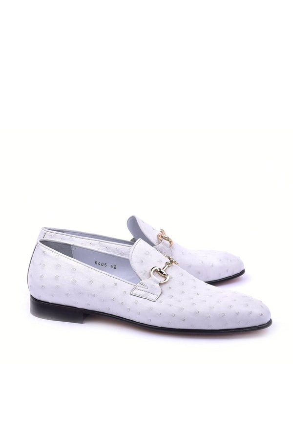Corrente 5405 Ostrich Horse-Bit Loafer - White-AmbrogioShoes