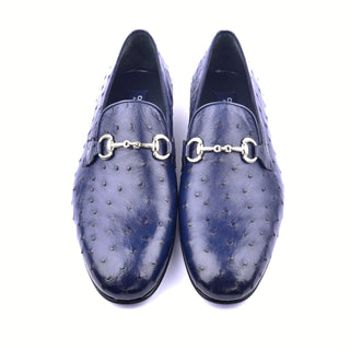 Corrente 5405 Ostrich Skin Horse-Bit Loafer - Navy-AmbrogioShoes