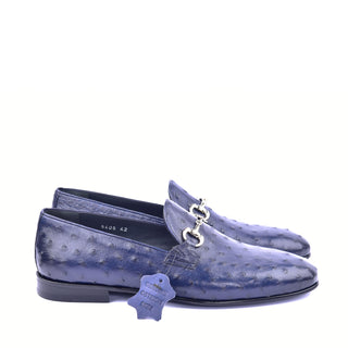 Corrente 5405 Ostrich Skin Horse-Bit Loafer - Navy-AmbrogioShoes