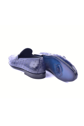 Corrente 5405 Ostrich Skin Horse-Bit Loafer - Navy-AmbrogioShoes