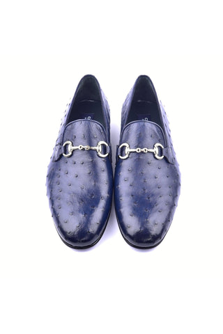 Corrente 5405 Ostrich Skin Horse-Bit Loafer - Navy-AmbrogioShoes