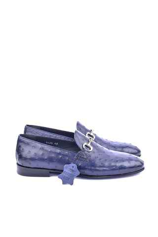 Corrente 5405 Ostrich Skin Horse-Bit Loafer - Navy-AmbrogioShoes