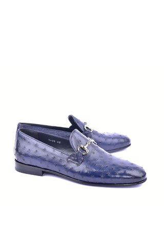 Corrente 5405 Ostrich Skin Horse-Bit Loafer - Navy-AmbrogioShoes