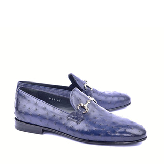 Corrente 5405 Ostrich Skin Horse-Bit Loafer - Navy-AmbrogioShoes