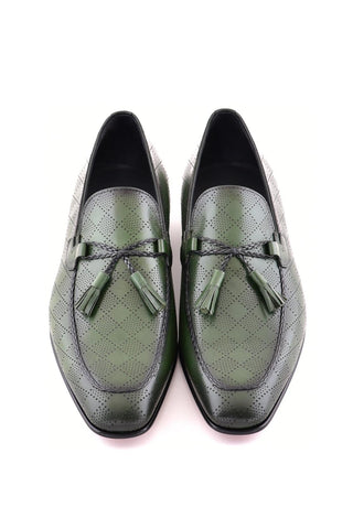 Corrente 5509 Leather Tassel Loafer - Green-AmbrogioShoes