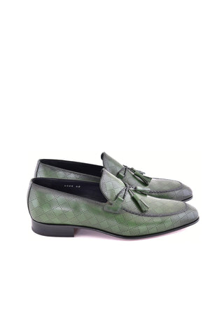 Corrente 5509 Leather Tassel Loafer - Green-AmbrogioShoes