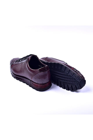 Corrente 5581 Ostrich & Leather Sneaker - Burgundy-AmbrogioShoes