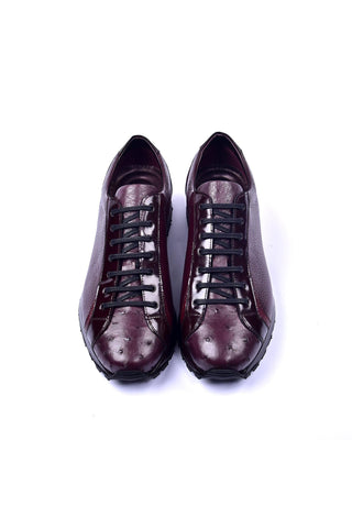 Corrente 5581 Ostrich & Leather Sneaker - Burgundy-AmbrogioShoes