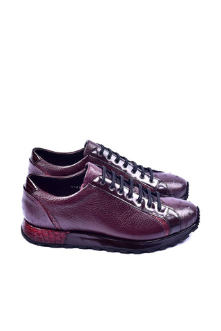 Corrente 5581 Ostrich & Leather Sneaker - Burgundy-AmbrogioShoes