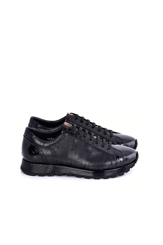 Corrente 5581L Leather Sneaker - Black-AmbrogioShoes