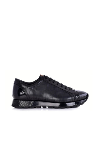 Corrente 5581L Leather Sneaker - Black-AmbrogioShoes