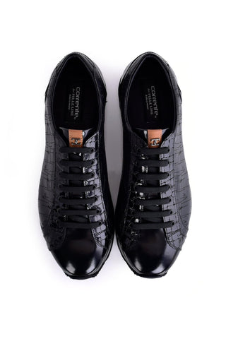 Corrente 5581L Leather Sneaker - Black-AmbrogioShoes