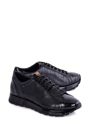 Corrente 5581L Leather Sneaker - Black-AmbrogioShoes