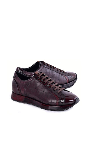 Corrente 5581L Leather Sneaker - Burgundy-AmbrogioShoes