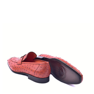 Corrente 5760 Men's Shoes Rust Genuine Ostrich Silver H Buckle Loafers (CRT1374)-AmbrogioShoes