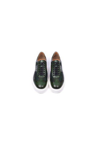 Corrente 5769 Leather Sneaker - Green-AmbrogioShoes