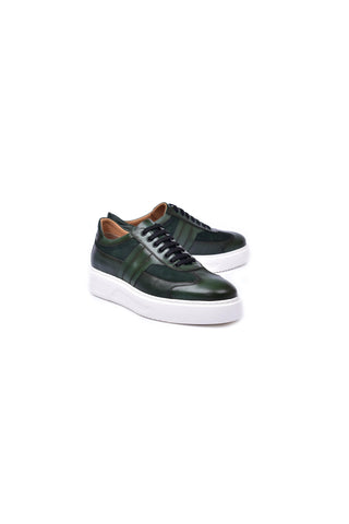 Corrente 5769 Leather Sneaker - Green-AmbrogioShoes