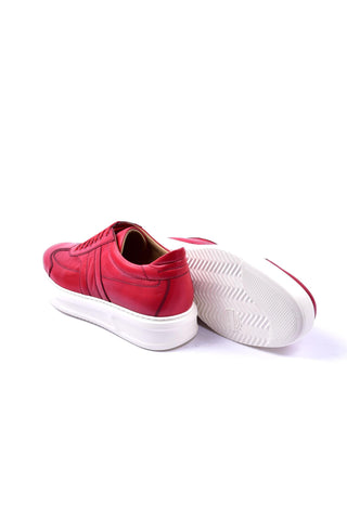 Corrente 5769 Leather Sneaker - Red-AmbrogioShoes