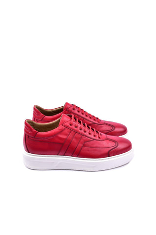 Corrente 5769 Leather Sneaker - Red-AmbrogioShoes
