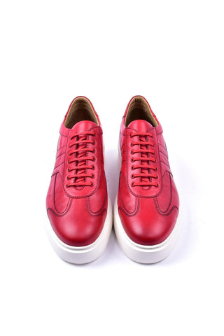Corrente 5769 Leather Sneaker - Red-AmbrogioShoes