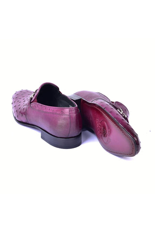 Corrente 5776 Ostrich Horse-Bit Loafers - Burgundy-AmbrogioShoes