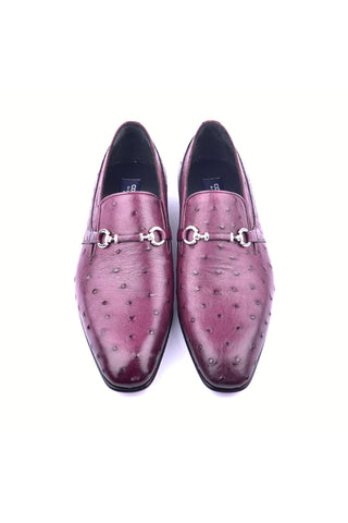 Corrente 5776 Ostrich Horse-Bit Loafers - Burgundy-AmbrogioShoes