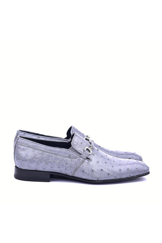 Corrente 5776 Ostrich Horse-Bit Loafers - Gray-AmbrogioShoes