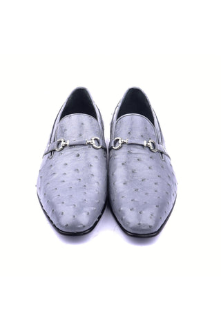 Corrente 5776 Ostrich Horse-Bit Loafers - Gray-AmbrogioShoes