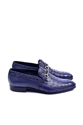 Corrente 5776 Ostrich Horse-Bit Loafers - Navy-AmbrogioShoes