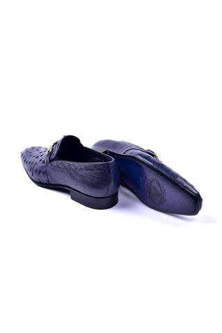 Corrente 5776 Ostrich Horse-Bit Loafers - Navy-AmbrogioShoes