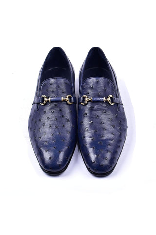 Corrente 5776 Ostrich Horse-Bit Loafers - Navy-AmbrogioShoes