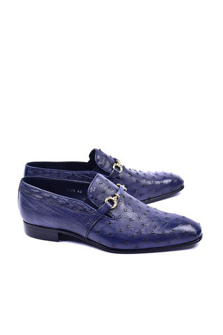Corrente 5776 Ostrich Horse-Bit Loafers - Navy-AmbrogioShoes