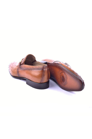 Corrente 5776 Ostrich & Leather Horse-Bit Loafer - Tan-AmbrogioShoes