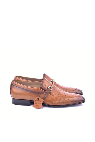 Corrente 5776 Ostrich & Leather Horse-Bit Loafer - Tan-AmbrogioShoes