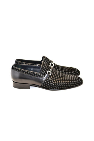 Corrente 5776 Suede & Leather Horse-Bit Loafer - Black-AmbrogioShoes