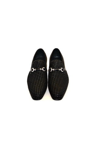 Corrente 5776 Suede & Leather Horse-Bit Loafer - Black-AmbrogioShoes