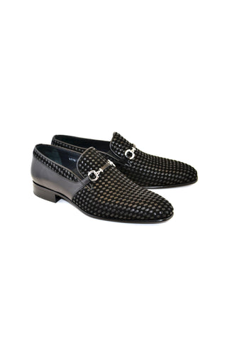 Corrente 5776 Suede & Leather Horse-Bit Loafer - Black-AmbrogioShoes